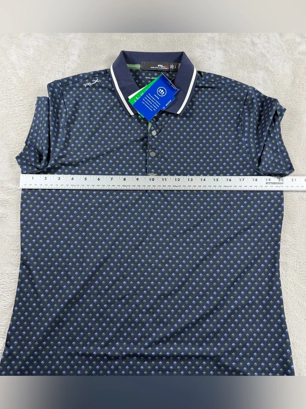 RLX Ralph Lauren Womens Geometric Golf Polo Shirt L Navy Tailored Fit